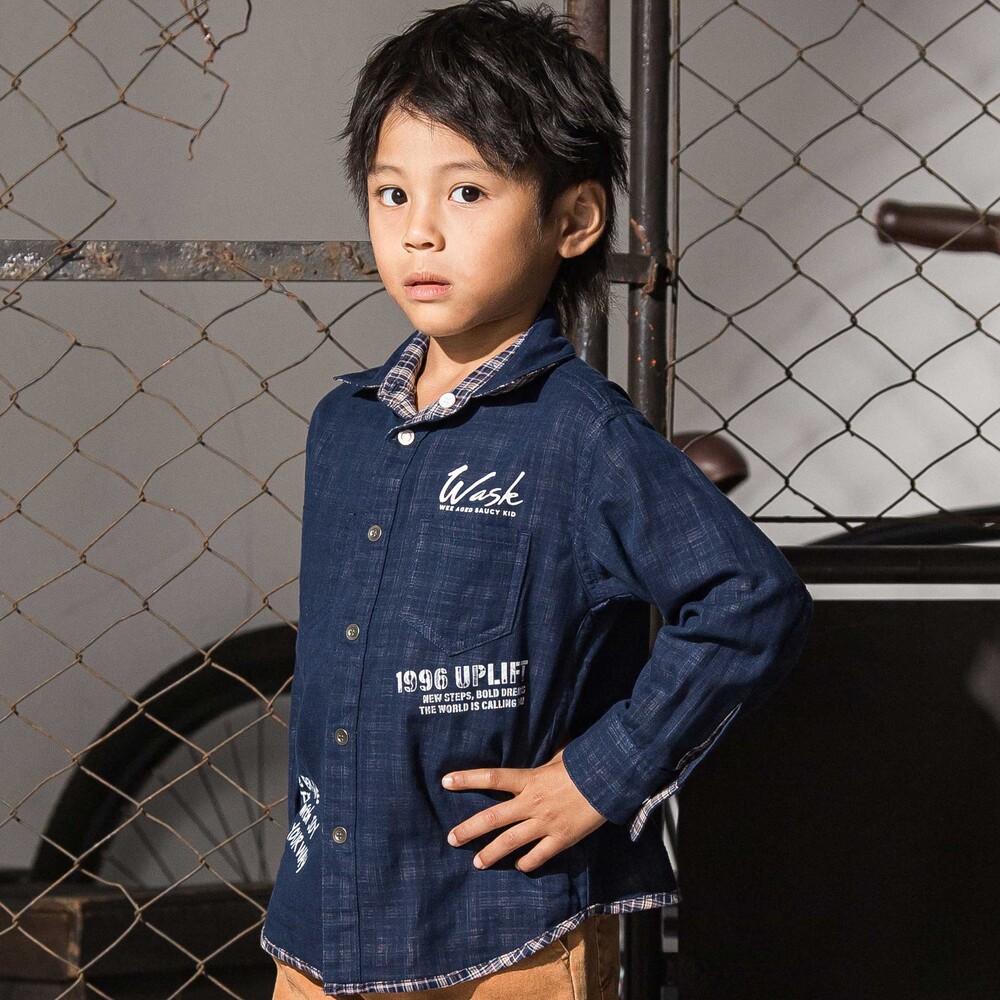 リバーシブルガーゼチェックシャツ(110~160cm) ネイビー 150cm