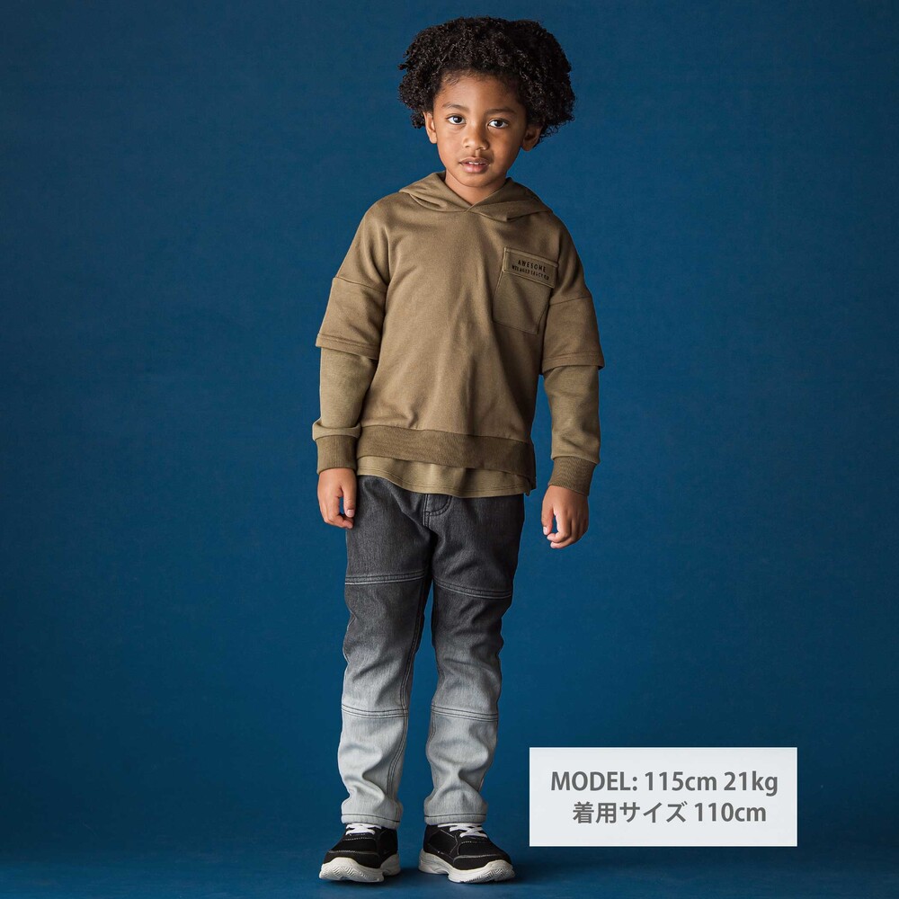 レイヤード風BIGフーディトレーナー(110~160cm) ブラック 110cm