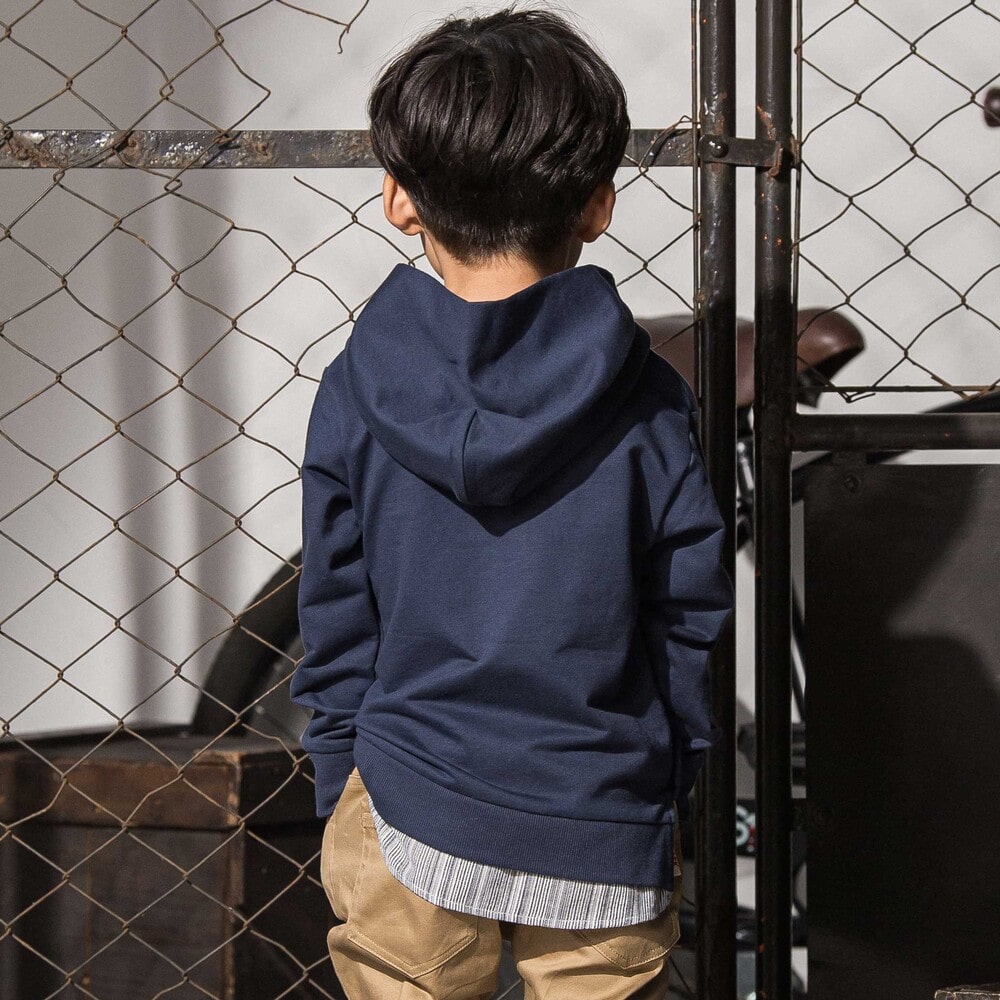 シャツレイヤードカレッジロゴフーディ(110~160cm) ネイビー 110cm