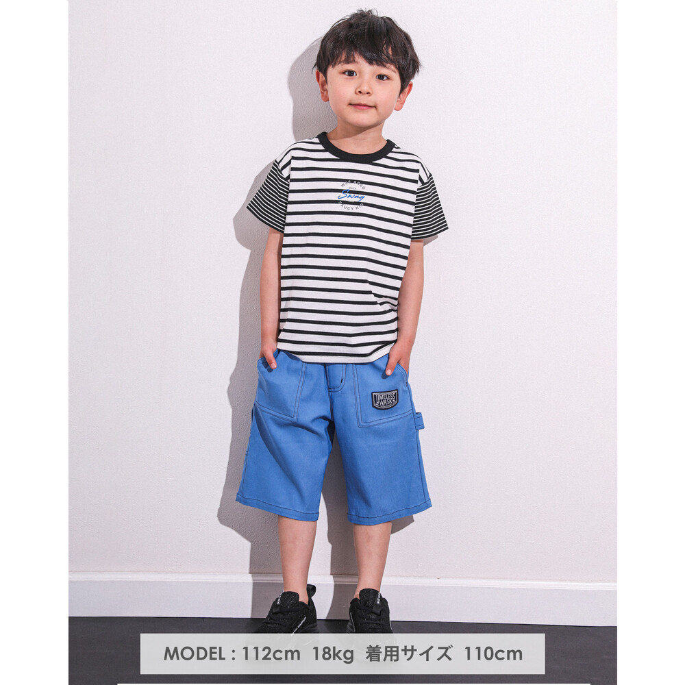 SWAG プリント ボーダー 天竺 Tシャツ (100~160cm) レッド系 100cm