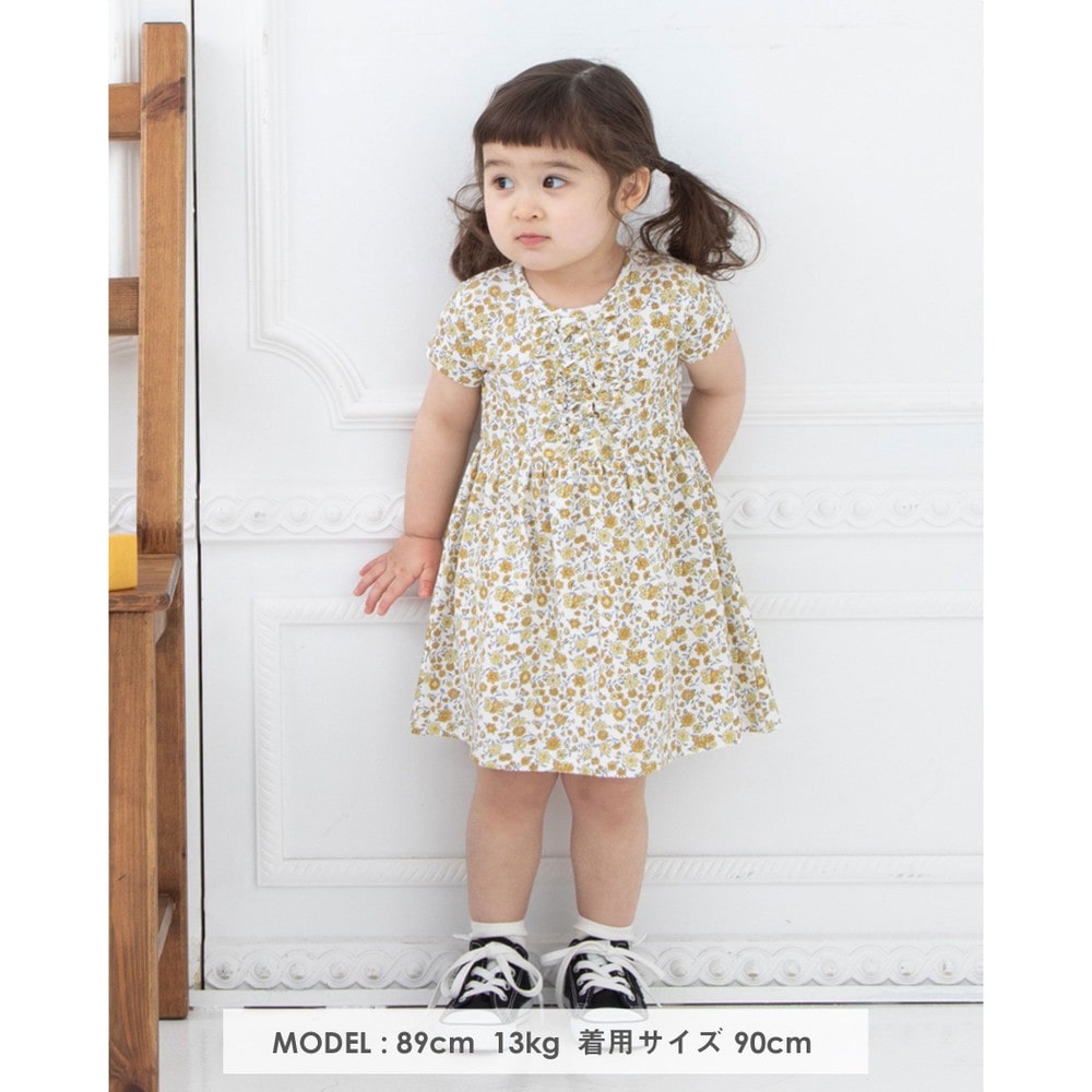 Bebe べべ Bebe Mall Official Online Storeフラワー 花 フリル ギャザー 半袖 ワンピース 70 110cm 70cm ネイビー系 ワンピース ベベ モール オフィシャルオンラインストア