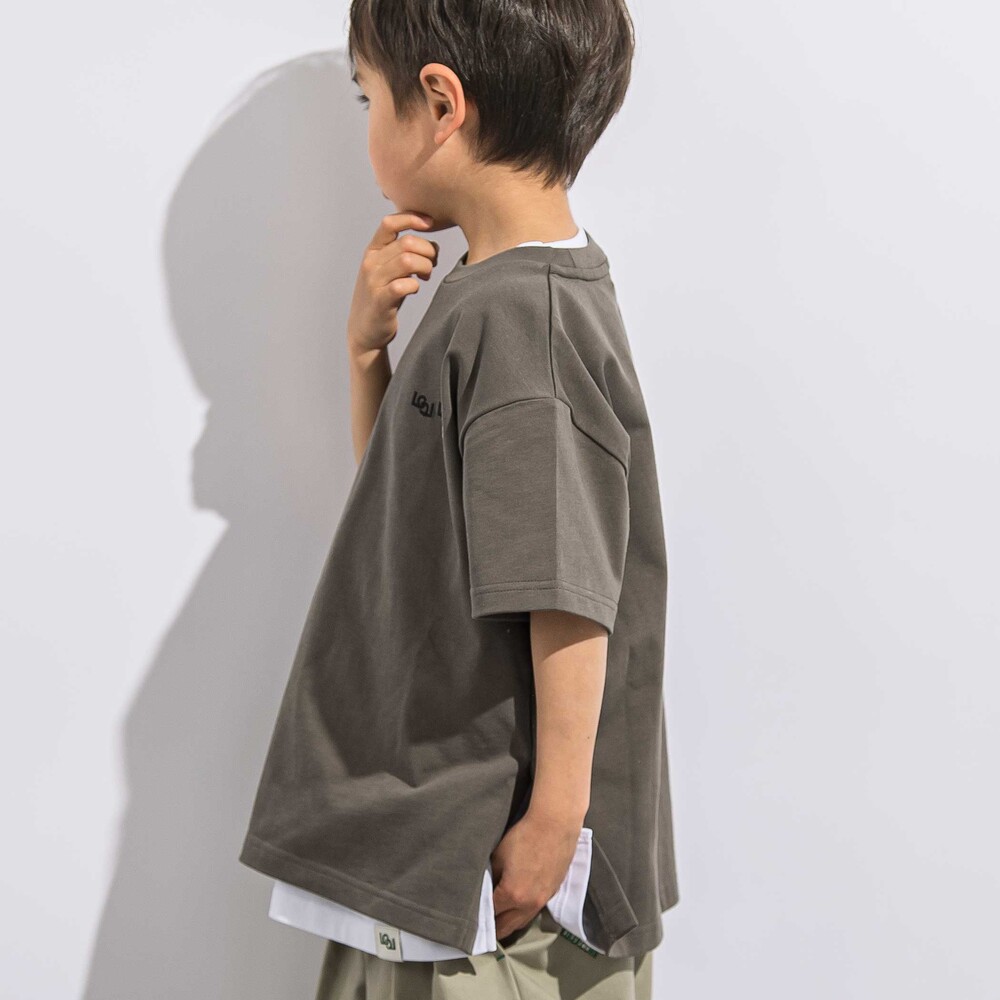 【トラベルポーチ付き】天竺スリット入りTシャツ2枚セット親子お揃い(110~140cm) グレー M(110~125cm)