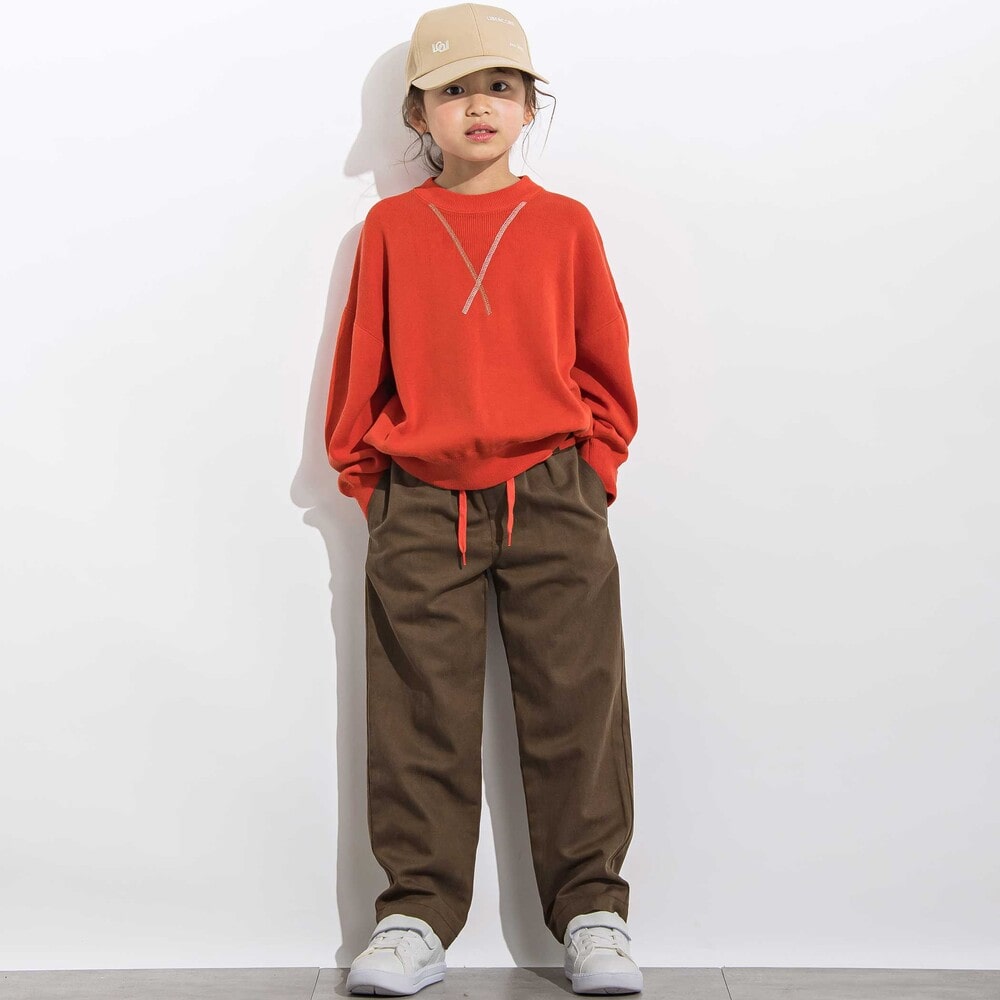 ツイルカラーコードストレートロングパンツ 親子お揃い(110~140cm) ブラウン M(110~125cm)