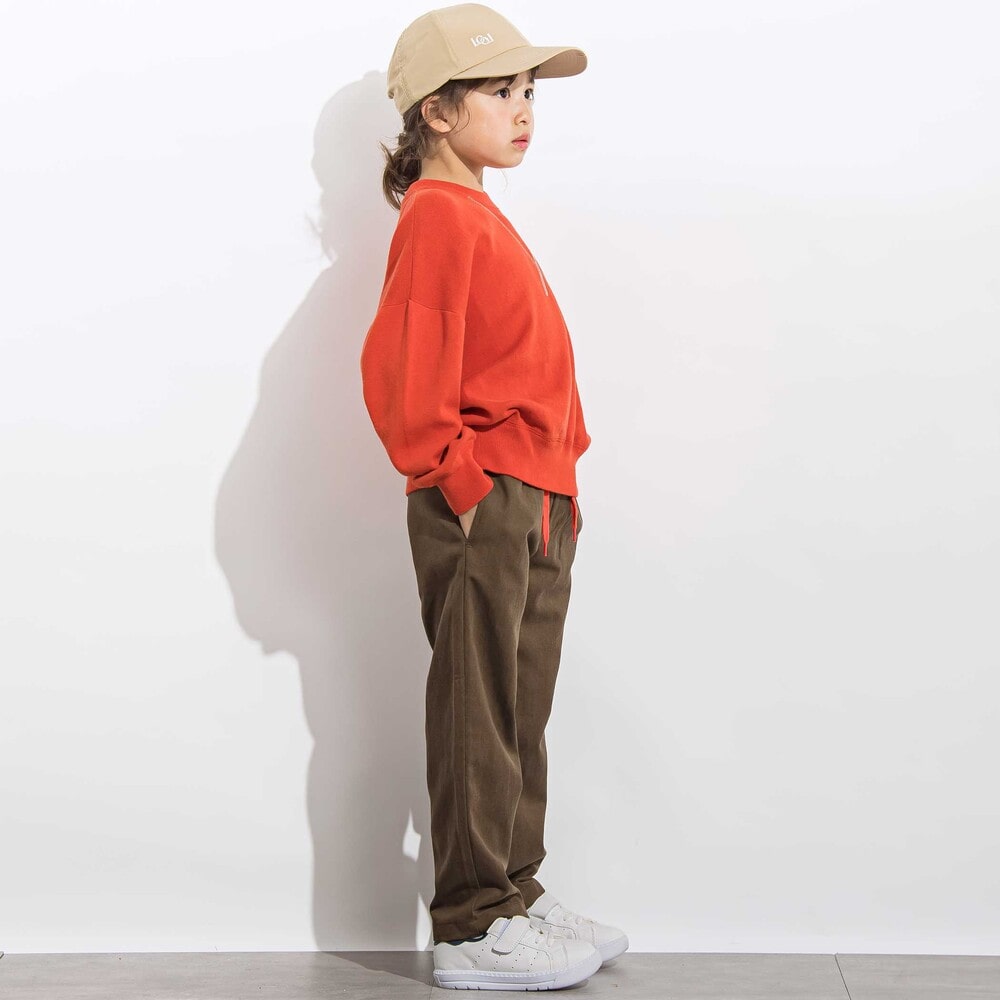 強撚糸スウェット風カラーニットプルオーバー 親子お揃い(110~140cm) グリーン M(110~125cm)