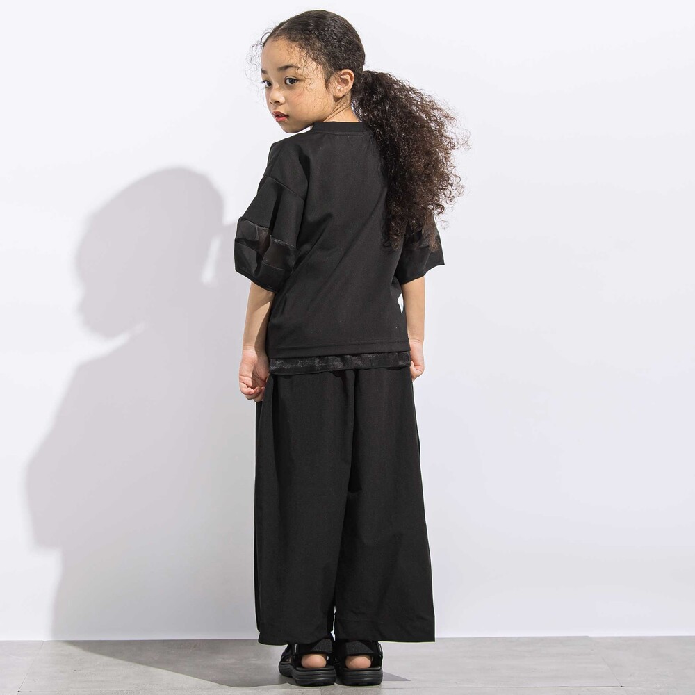 ポンチシアー切り替えポワン袖Tシャツ親子お揃い(110~140cm) ブラック M(110~125cm)