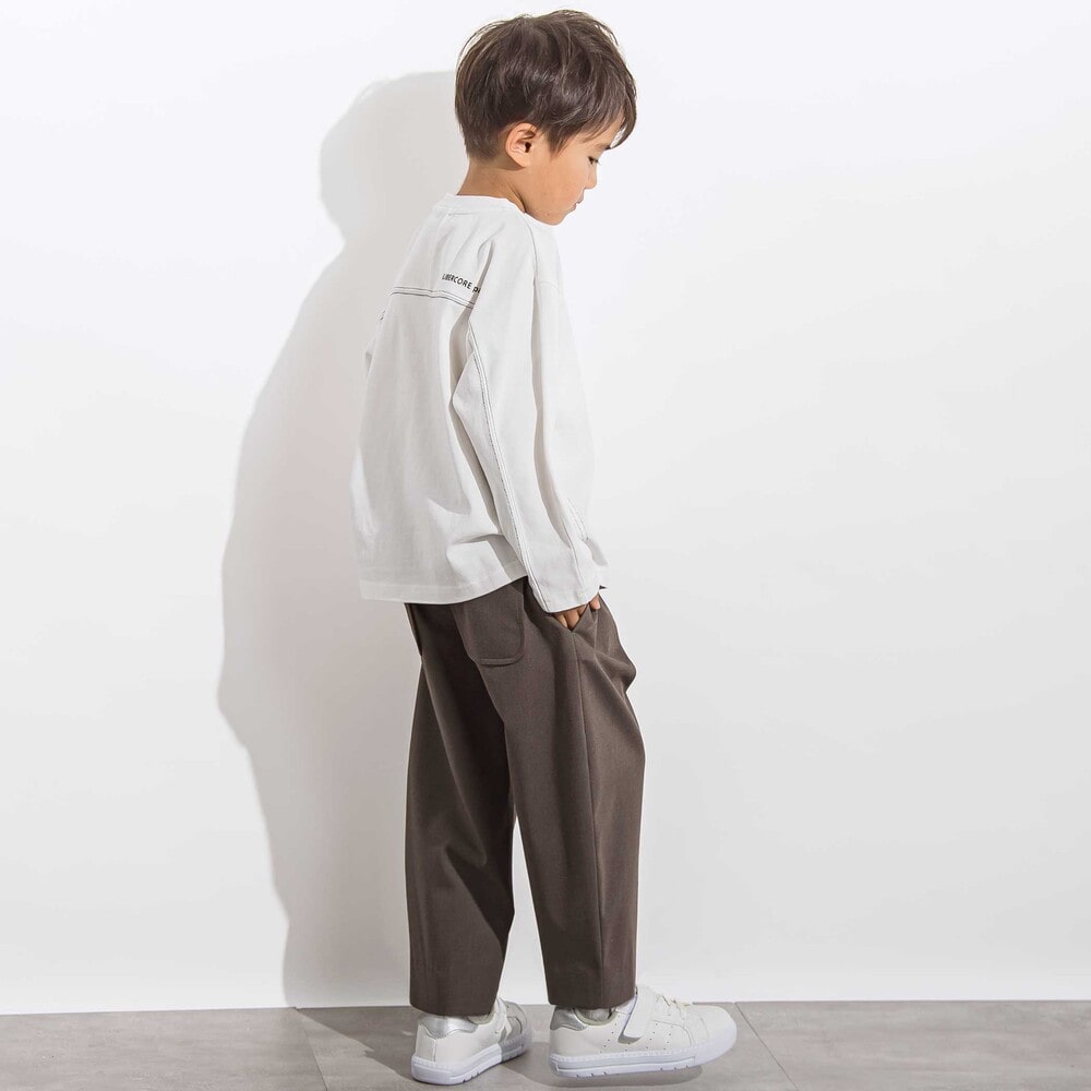 ヘビーオンスカラーステッチ切り替え天竺長袖Tシャツ 親子お揃い(110~140cm) ホワイト M(110~125cm)