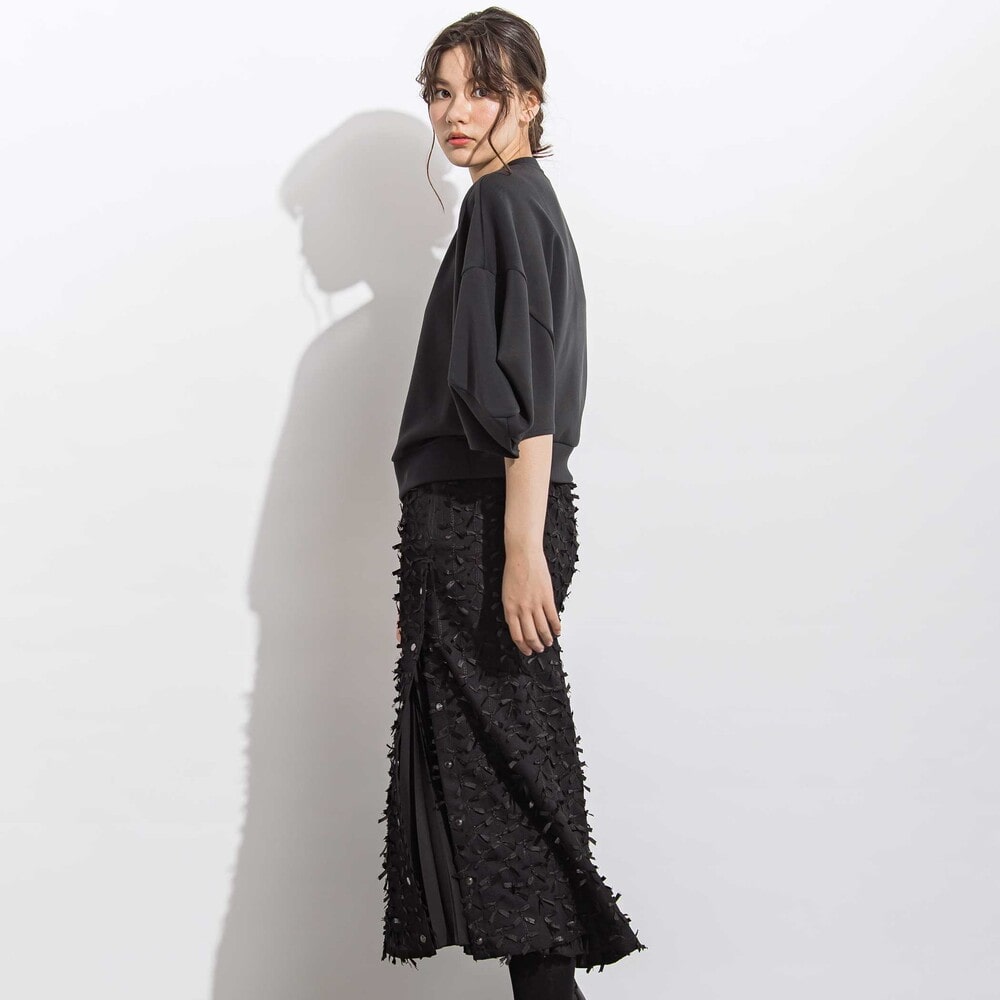 チュールリボンモチーフサイドプリーツスカート 親子お揃い 大人(140~160cm) ブラック S(140~150cm)