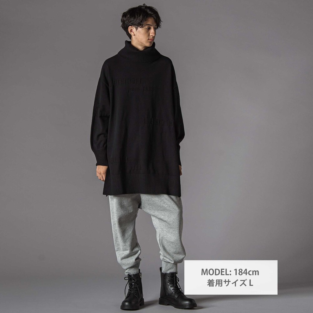 ロゴジャガードタートルネックロングセーター大人親子お揃い(145~175cm) ブラック M(145-160cm)