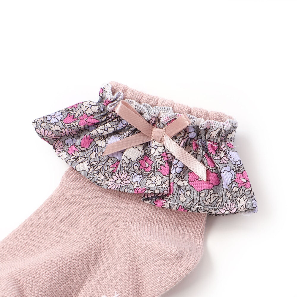 【お揃い】リバティプリント(PETAL & DAISY)フリルソックス ベビー(8~13cm) ネイビー系 8-10cm