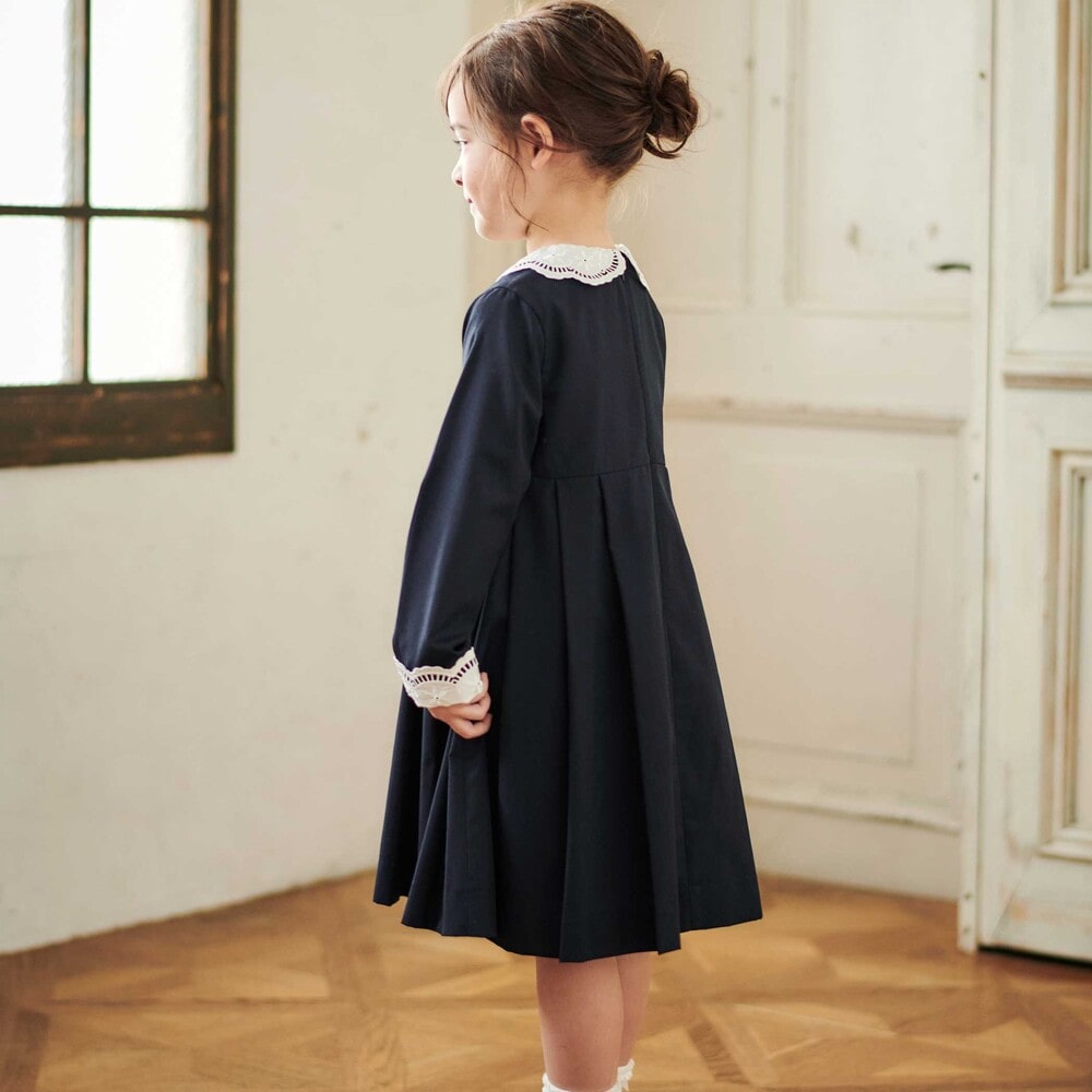 サイロコンパクトツイルレース襟袖ワンピース(110~130cm) ネイビー 110cm