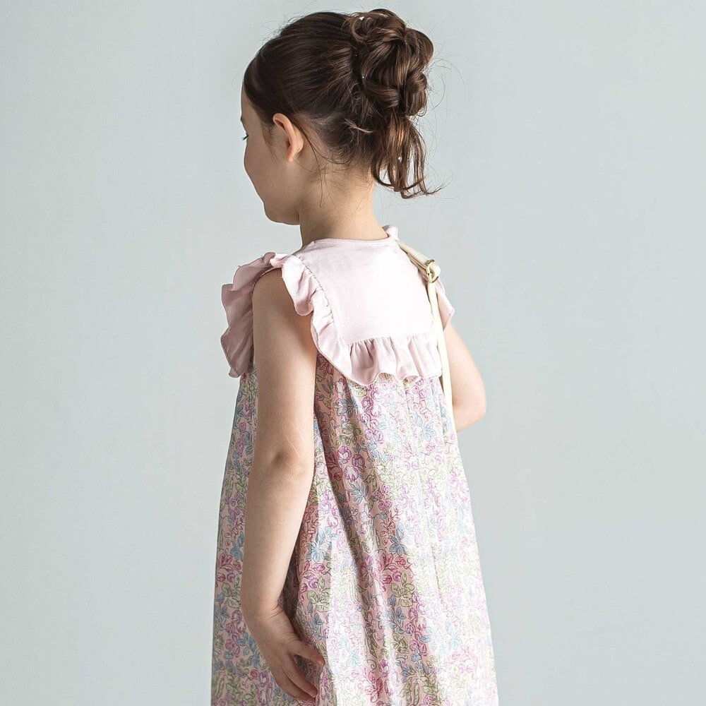 【日本製】【お揃い】リバティ(SweetPeaLeaf)プリントタナローンスムース切り替えワンピース(90~140cm) ピンク系 90cm