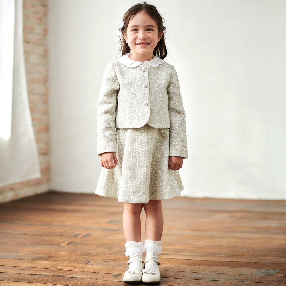 ラメ入りツイードジャケットスカートセットアップ(110~130cm) グレー系 110cm