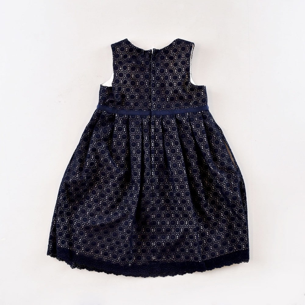 日本製 フォーマル オーガンジー レース リボン Aライン 刺繍 ジャンパースカート ワンピース ドレス (140cm) ネイビー 140cm