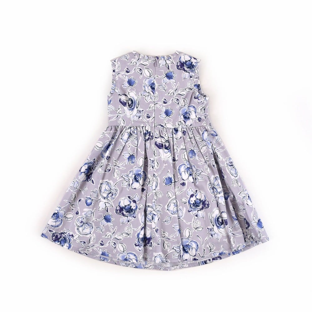 日本製 ローズ 花柄 リボン フェミニン フレア ワンピース (110cm~130cm) パープル系 130cm