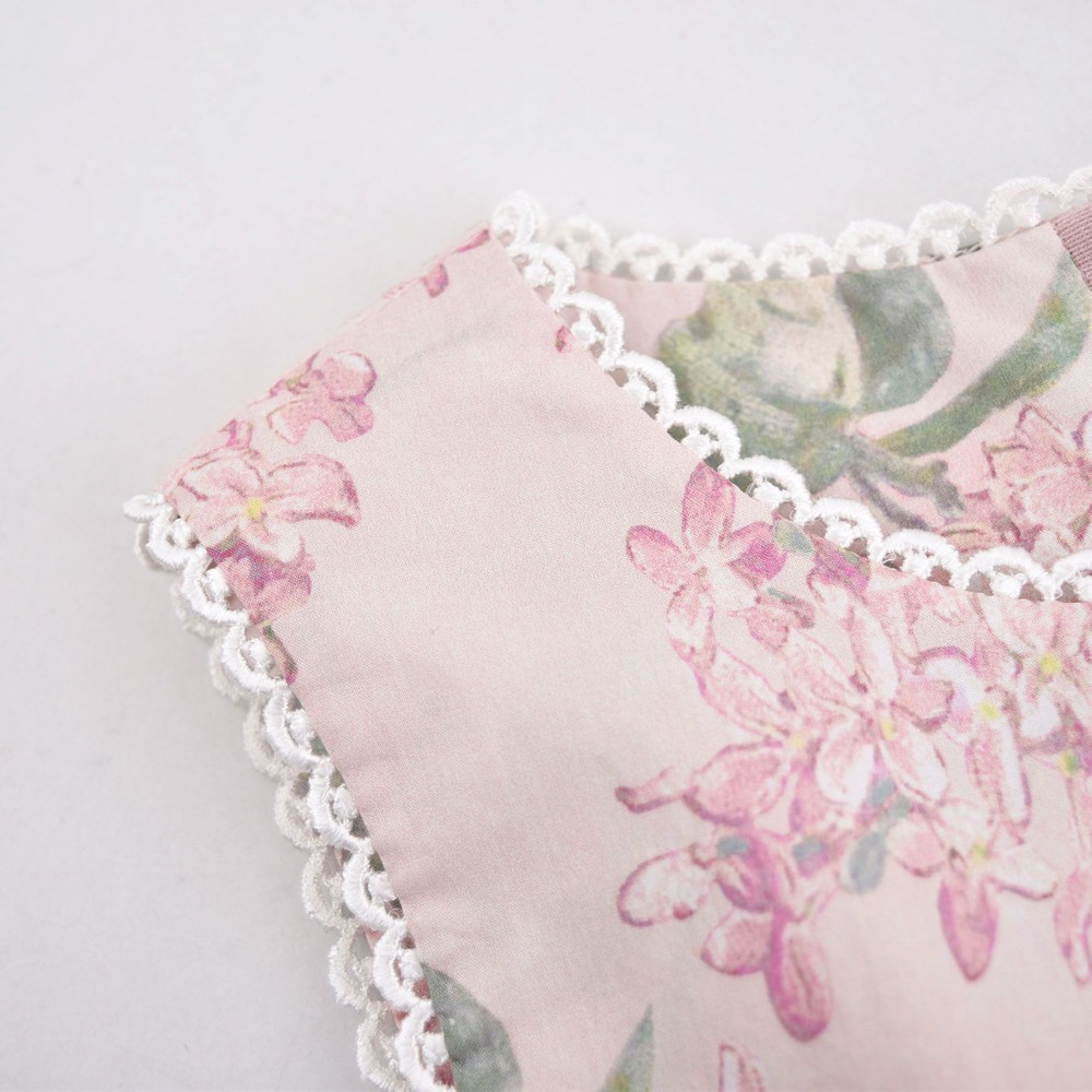 リバティ (ARCHIVE LILAC) 日本製 花柄 レース リボン フレア Aライン ワンピース (110cm~130cm)<br> ピンク系 110cm