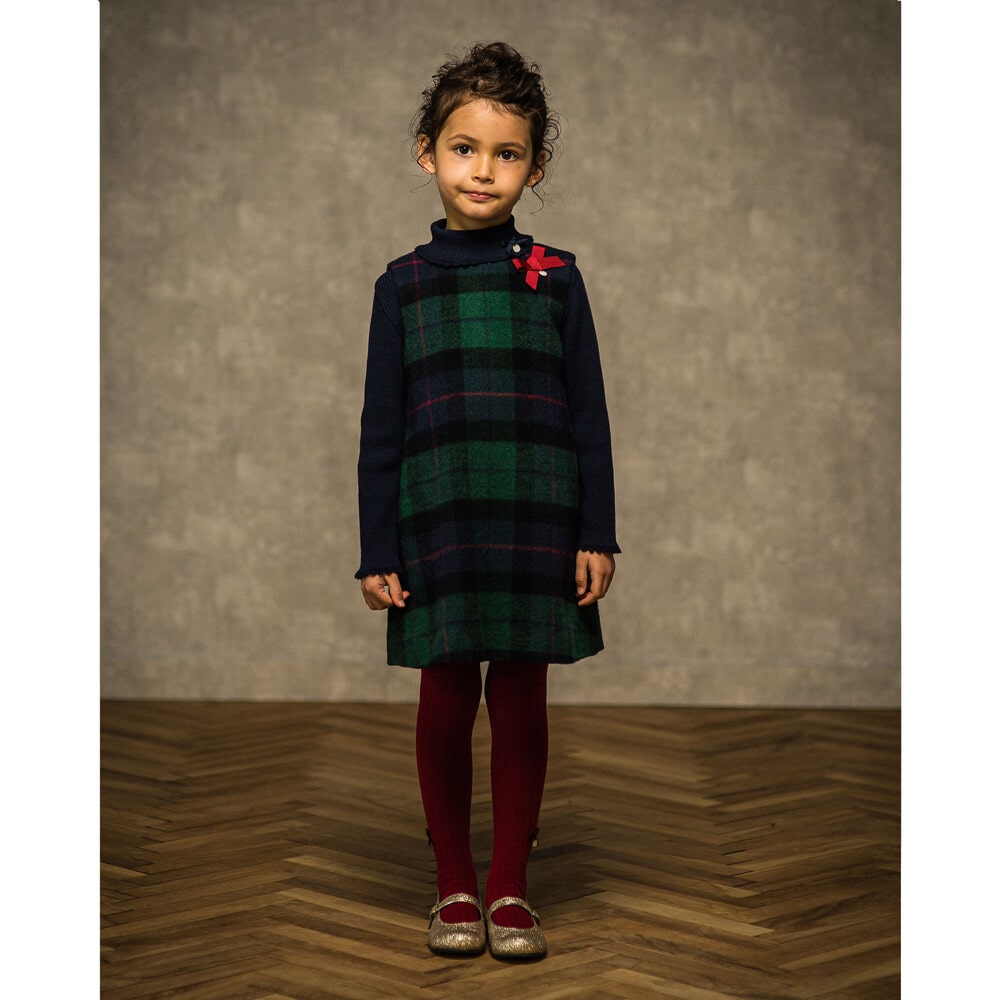 【 お揃い 】 【 日本製 】 シャギー チェック ジャンパースカート (90~140cm) ネイビー系 90cm