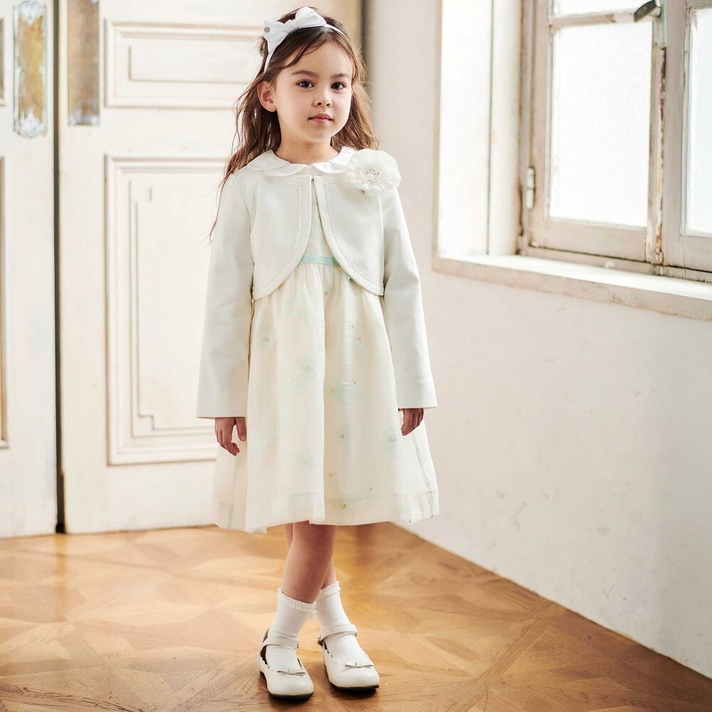 ラメオーガンジーフラワージャンパースカート(100~130cm) グリーン系 100cm