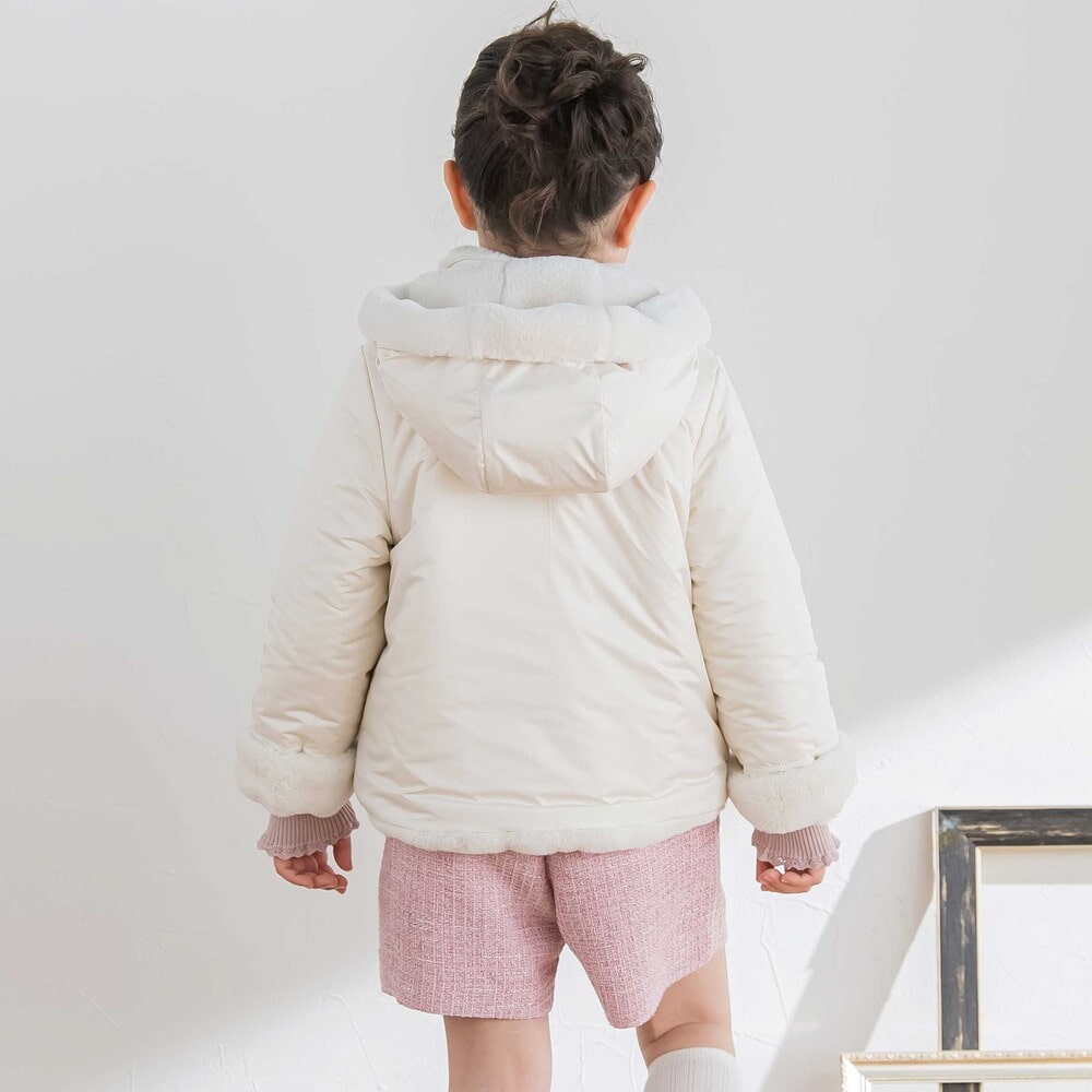 タフタ×ファー リバーシブルジャケット(100~140cm) オフホワイト 90cm