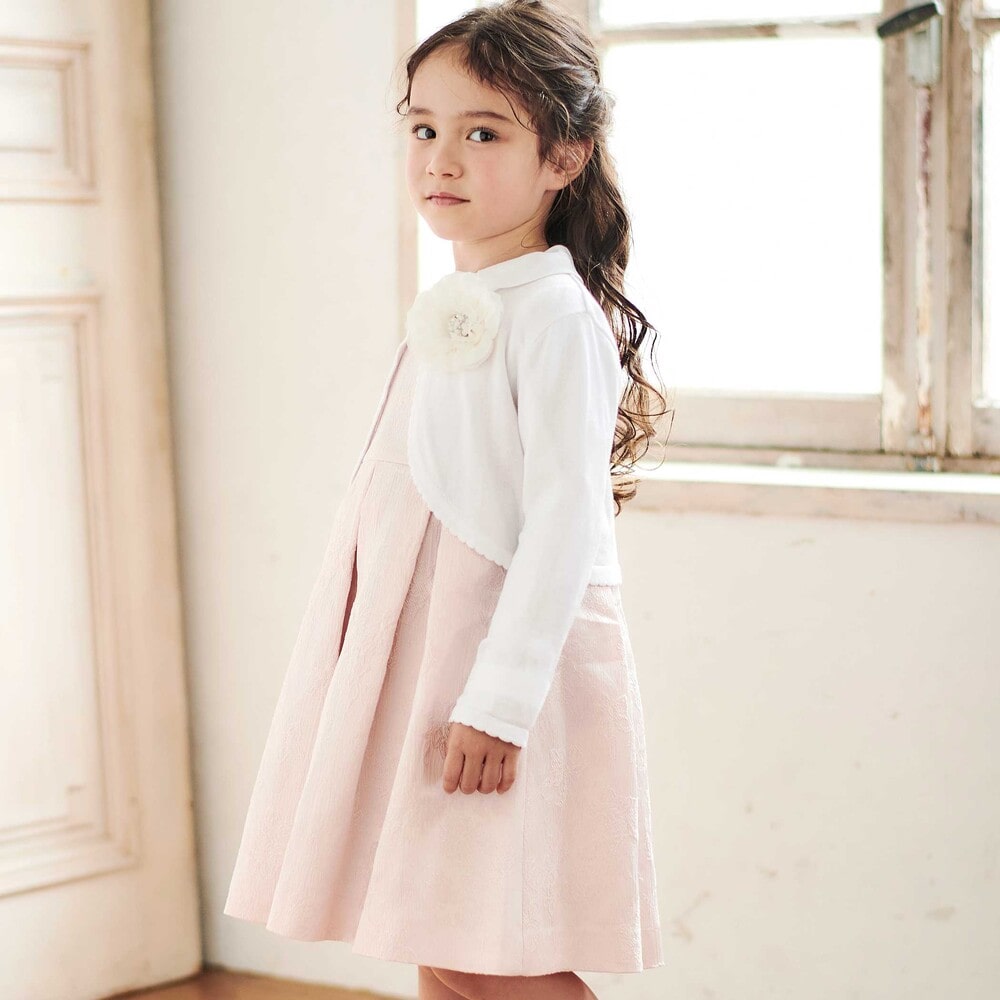 【日本製】ロゴチャーム付きニット長袖カーディガン(110~130cm) ホワイト 110cm