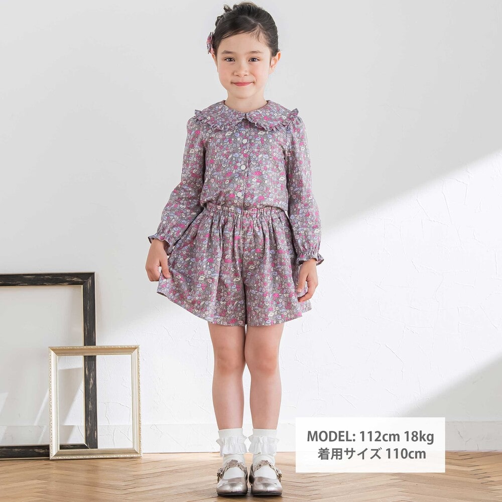 【日本製】【お揃い】リバティプリント(PETAL & DAISY)配色パイピング キュロットパンツ(100~140cm) ピンク系 100cm