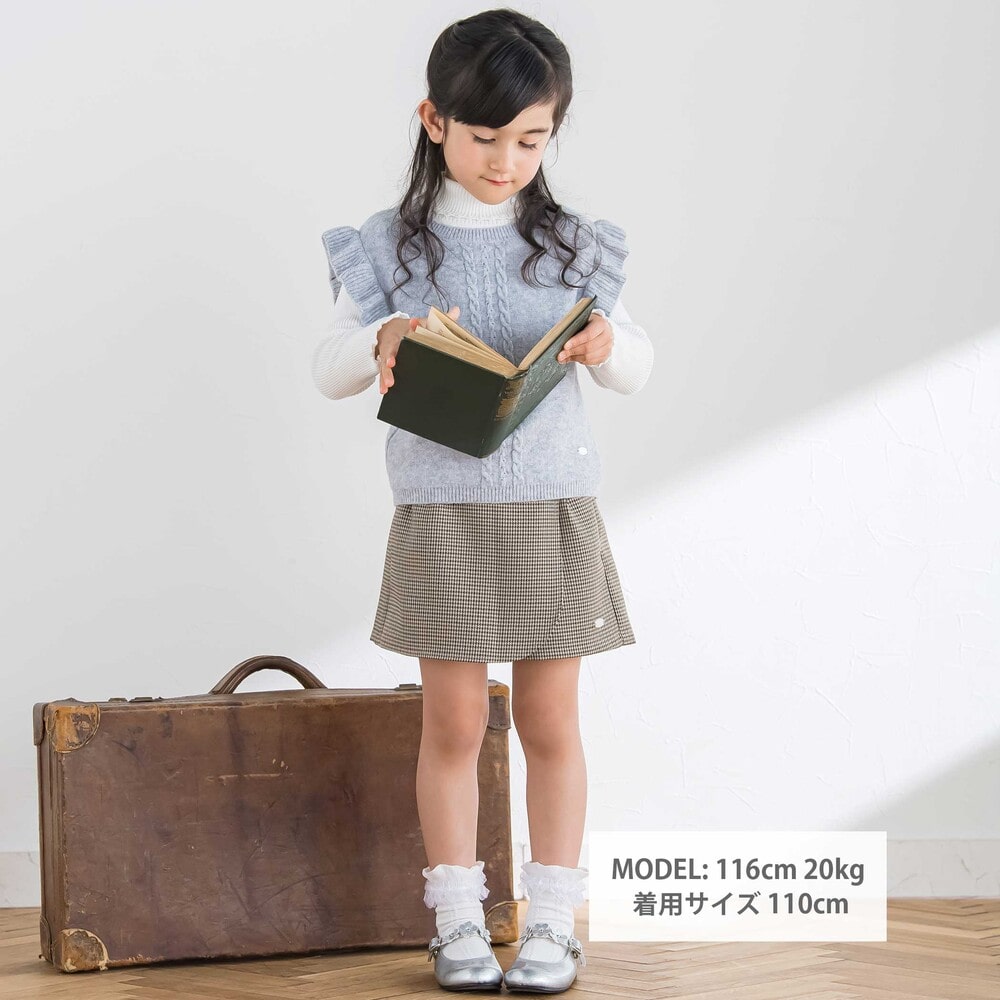 千鳥チェック ラップスカート風ショートパンツ(90~140cm) ボルドー系 90cm
