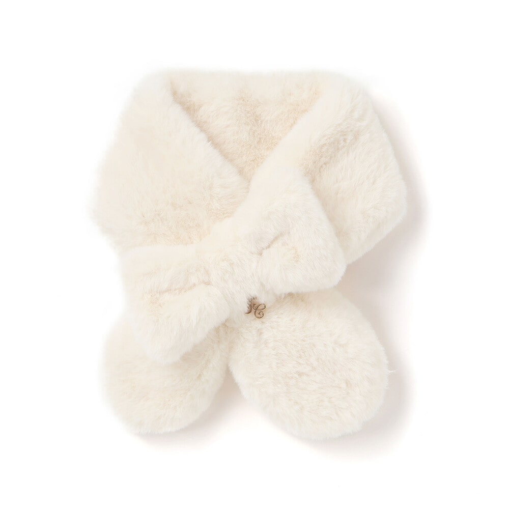 リボンふわふわファーマフラー オフホワイト ワンサイズ