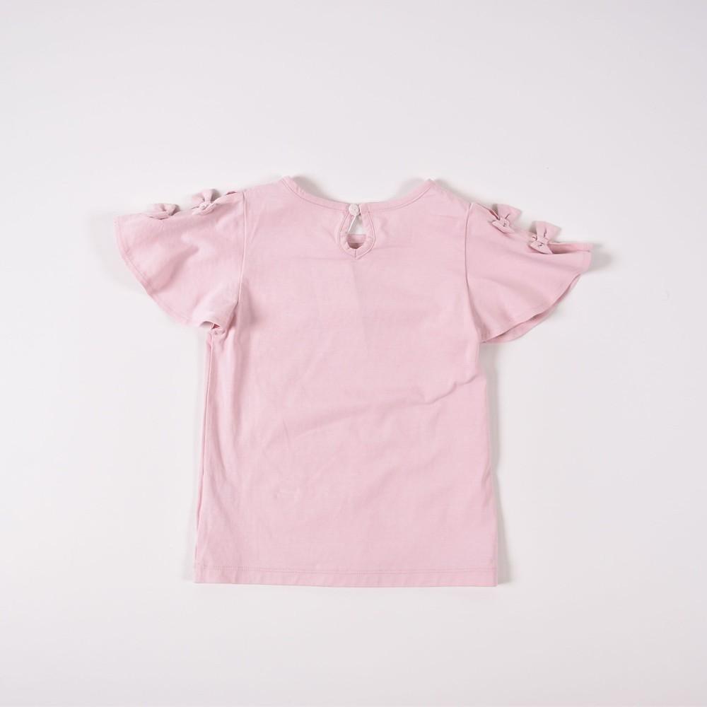 日本製 肩開き 肩見せ リボン コットン 半袖 Tシャツ (90cm~100cm) ホワイト 90cm