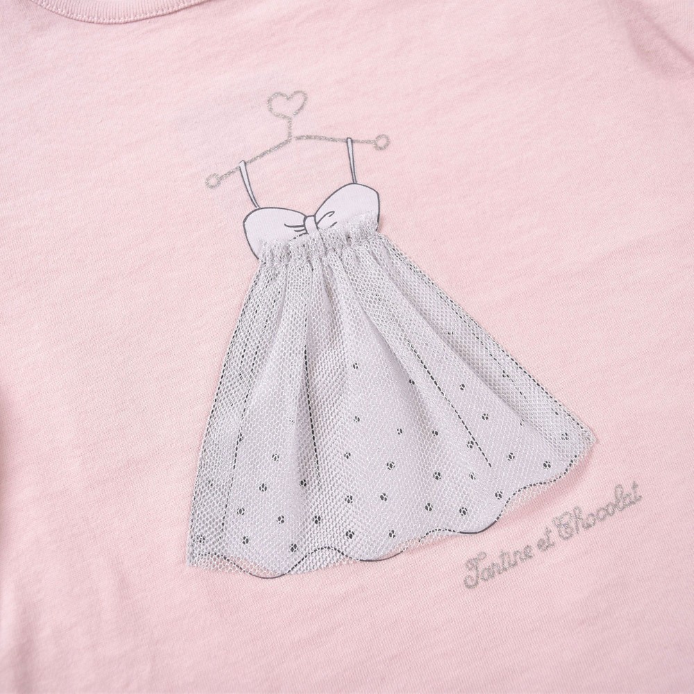 チュール ドレス フェミニン パフスリーブ 半袖 Tシャツ (80cm~100cm) パープル 100cm