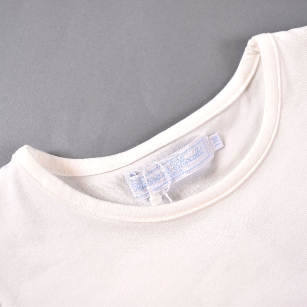 日本製 レース パフスリーブ リボン シンプル フェミニン 半袖 Tシャツ (80cm~100cm) ネイビー 100cm