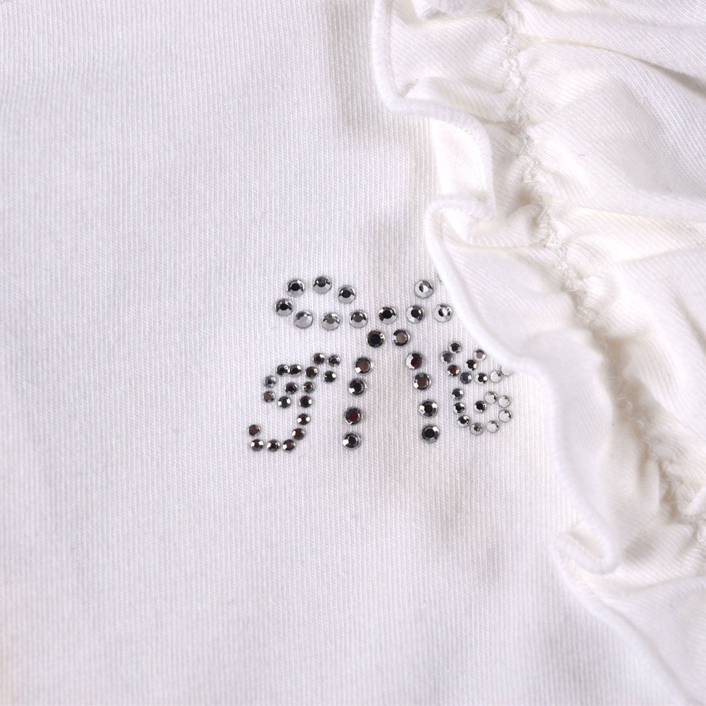 TCロゴ ラインストーン フェミニン シンプル 無地 フリル 半袖 Tシャツ (90cm~100cm) オフホワイト 100cm