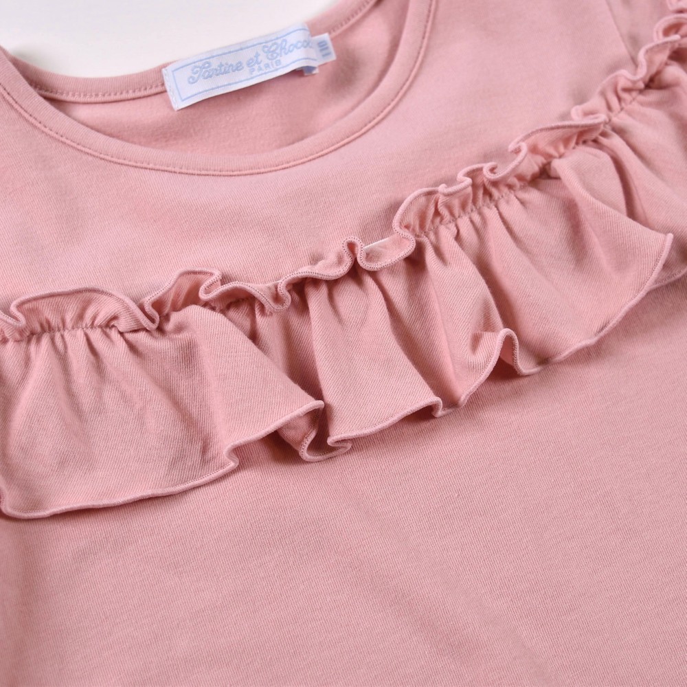 フリル フェミニン シンプル 無地 半袖 Tシャツ (110cm~130cm) ホワイト 130cm