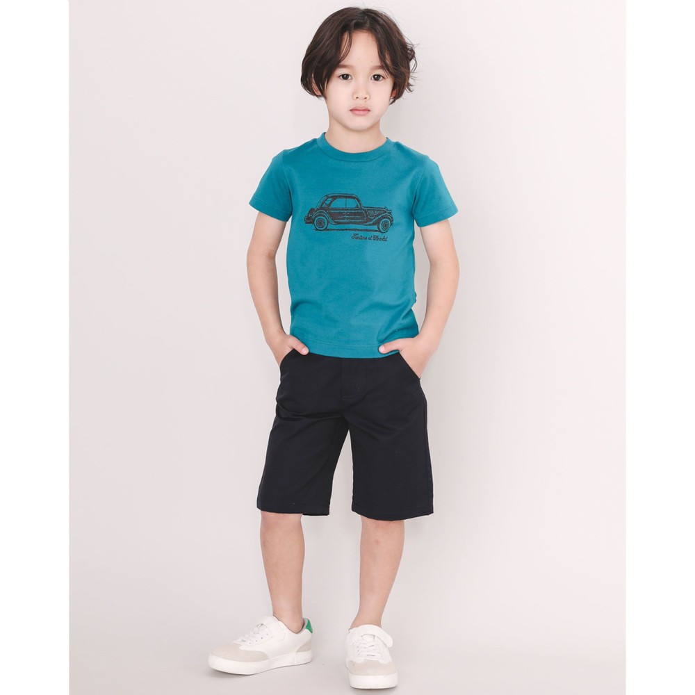 日本製 コットン TCロゴ 車 プリント 半袖 Tシャツ (90~110cm) グリーン 110cm