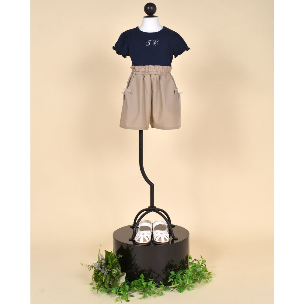 TC ロゴ ラインストーン パフスリーブ Tシャツ (90~140cm) ネイビー 110cm