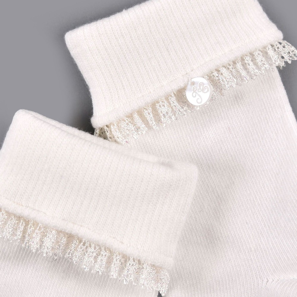 日本製 オーロラ ラメ レース 折り返し ソックス (15cm~21cm) オフホワイト 19-21cm