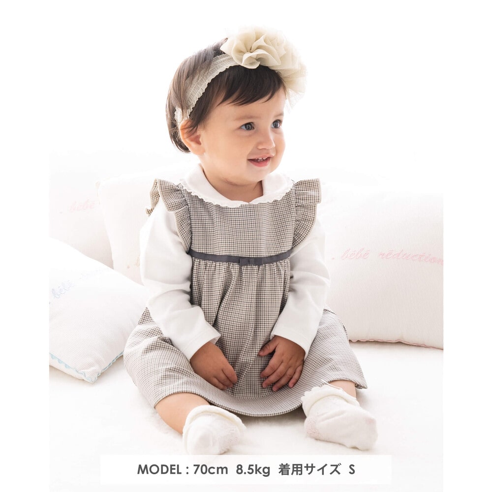 千鳥 柄 フリル 袖 ワンピース (70~90cm)(S(70-80cm) グレー系