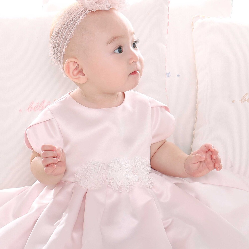 【日本製】サテンチュールモチーフドレス(70~90cm) ピンク S(70-80cm)