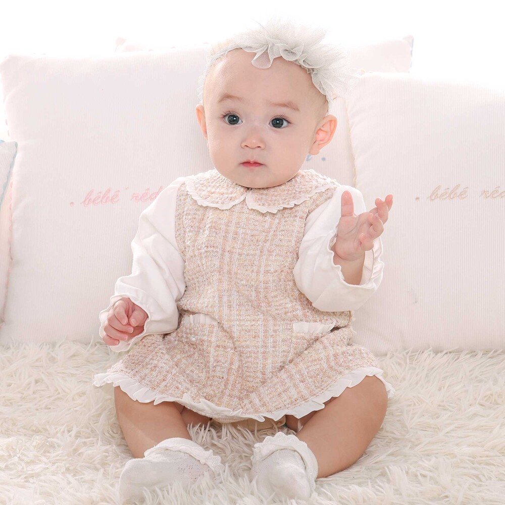 【お揃い】ツイードジャガードワンピース(70~90cm) ピンク系 S(70-80cm)