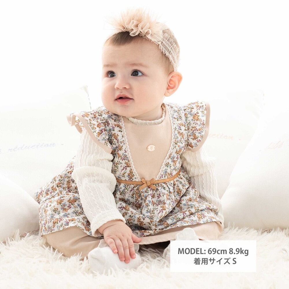 【お揃い】リバティタナローン(Moon Moth)プリントフリルワンピース+ブルマセットベビー(70~90cm) ベージュ系 S(70-80cm
