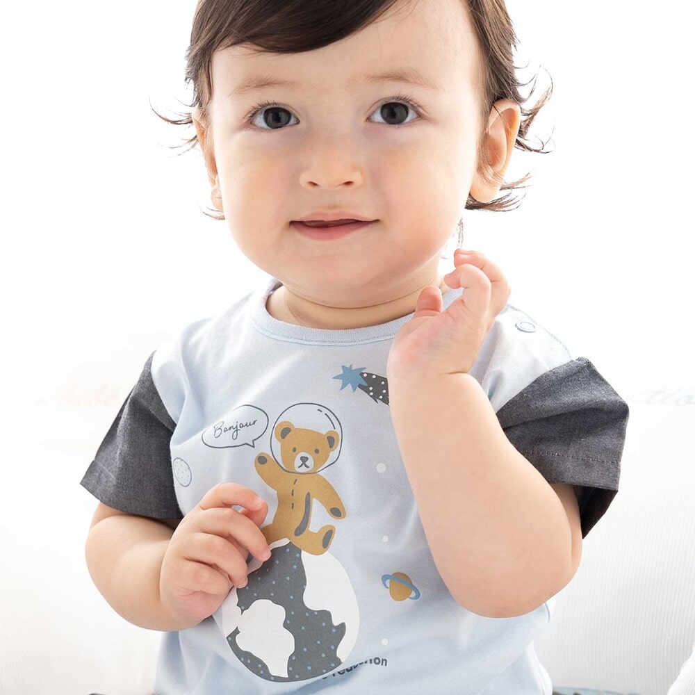 天竺半袖Tシャツ&ダンガリーパンツセット(70~90cm) ブルー系 S(70-80cm)