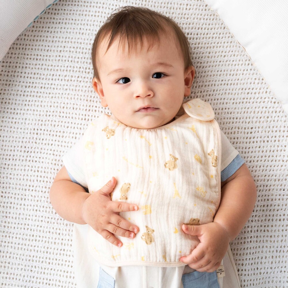 【お揃い】ガーゼアニマルプリントスタイ ベージュ系 ワンサイズ