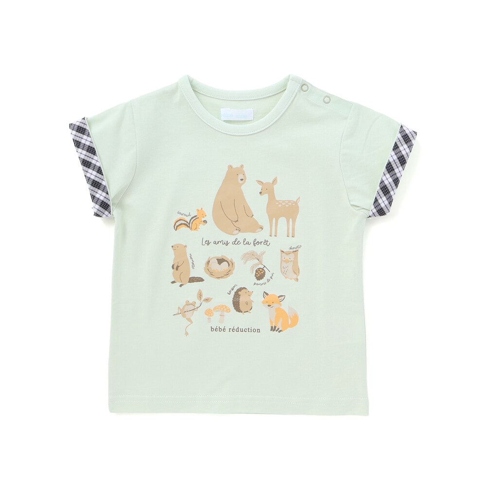 【お揃い】森のどうぶつプリント半袖Tシャツ(70~90cm) グリーン S(70-80cm)