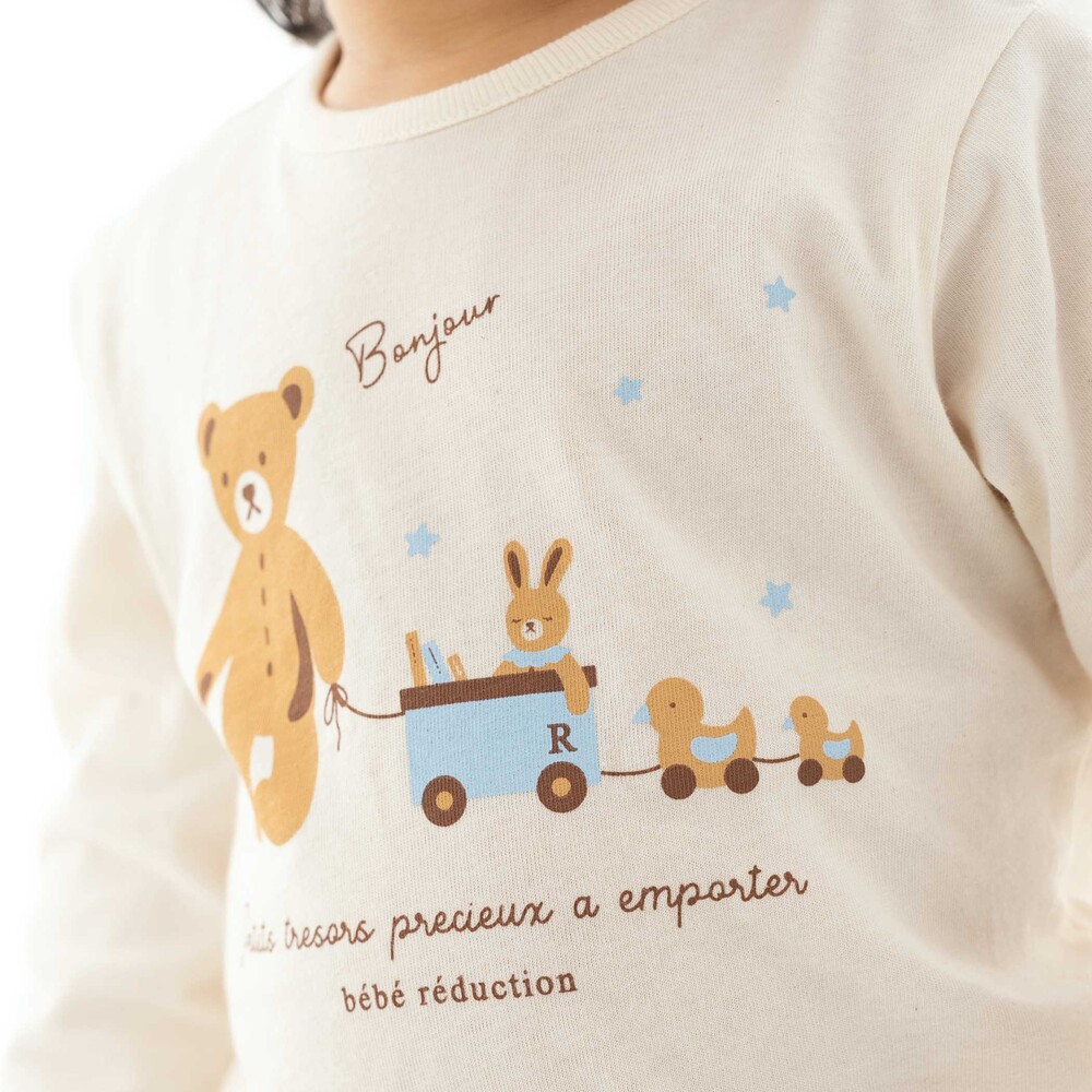 【お揃い】オーガニッククマプリント長袖Tシャツベビー(70~90cm) オフホワイト S
