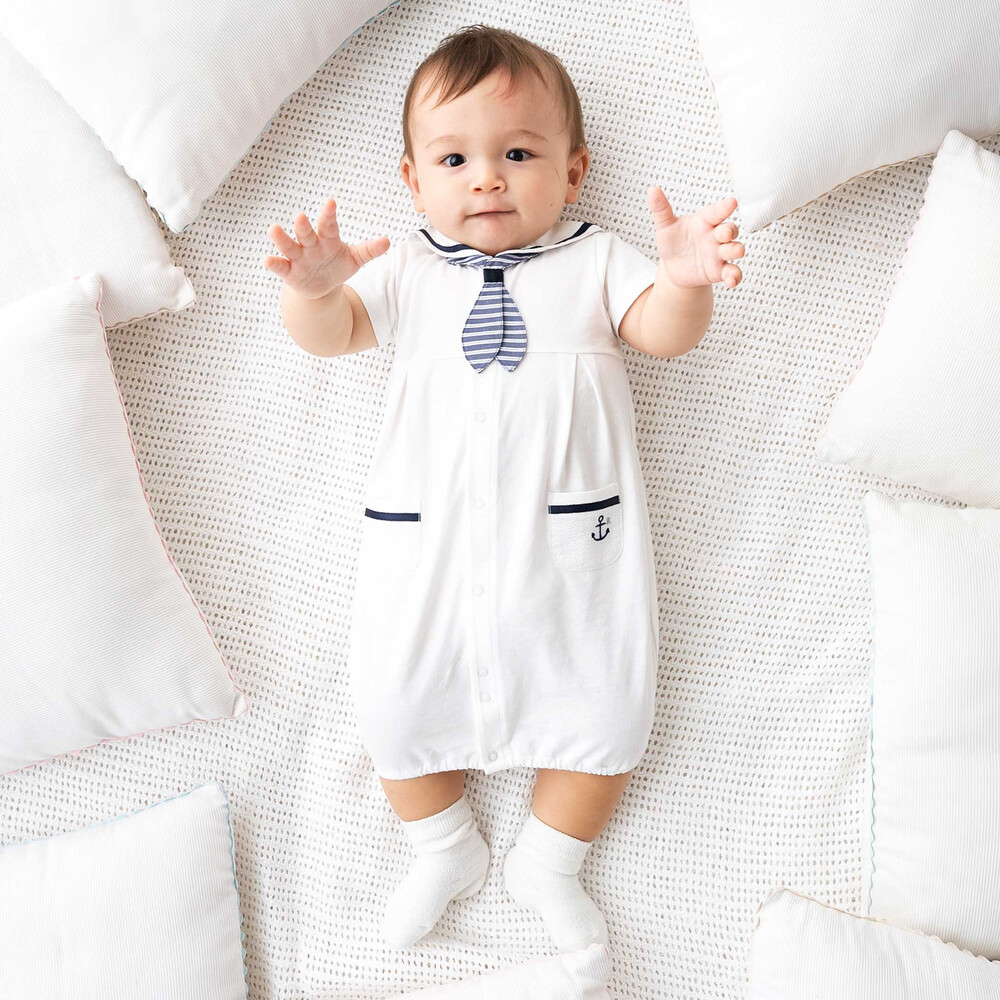 【お揃い】天竺セーラーネクタイ付き2WAYオールベビー(50~75cm) ホワイト ワンサイズ