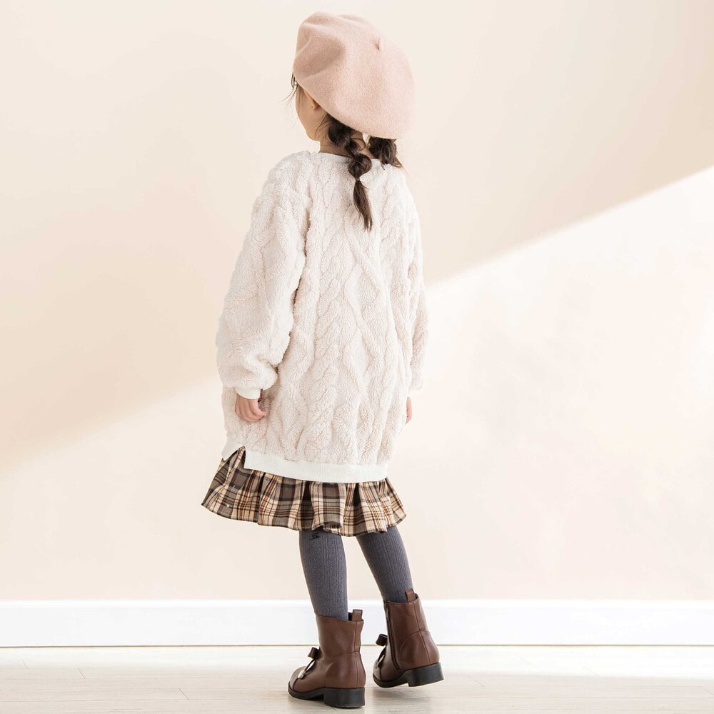 【お揃い】ケーブルボアxタータンチェックワンピース(80~130cm) オフホワイト 80cm