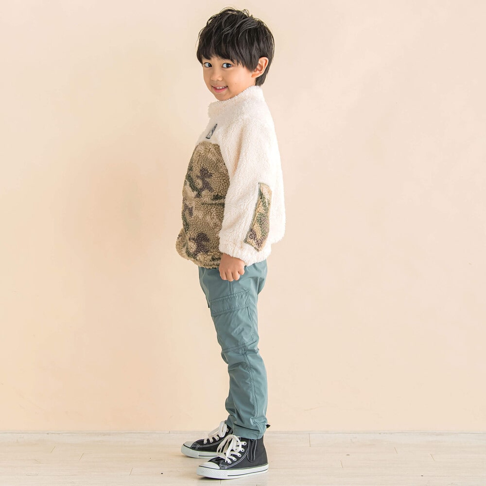 フリースxボアジップアップトレーナー(90~130cm)(90cm オフホワイト系