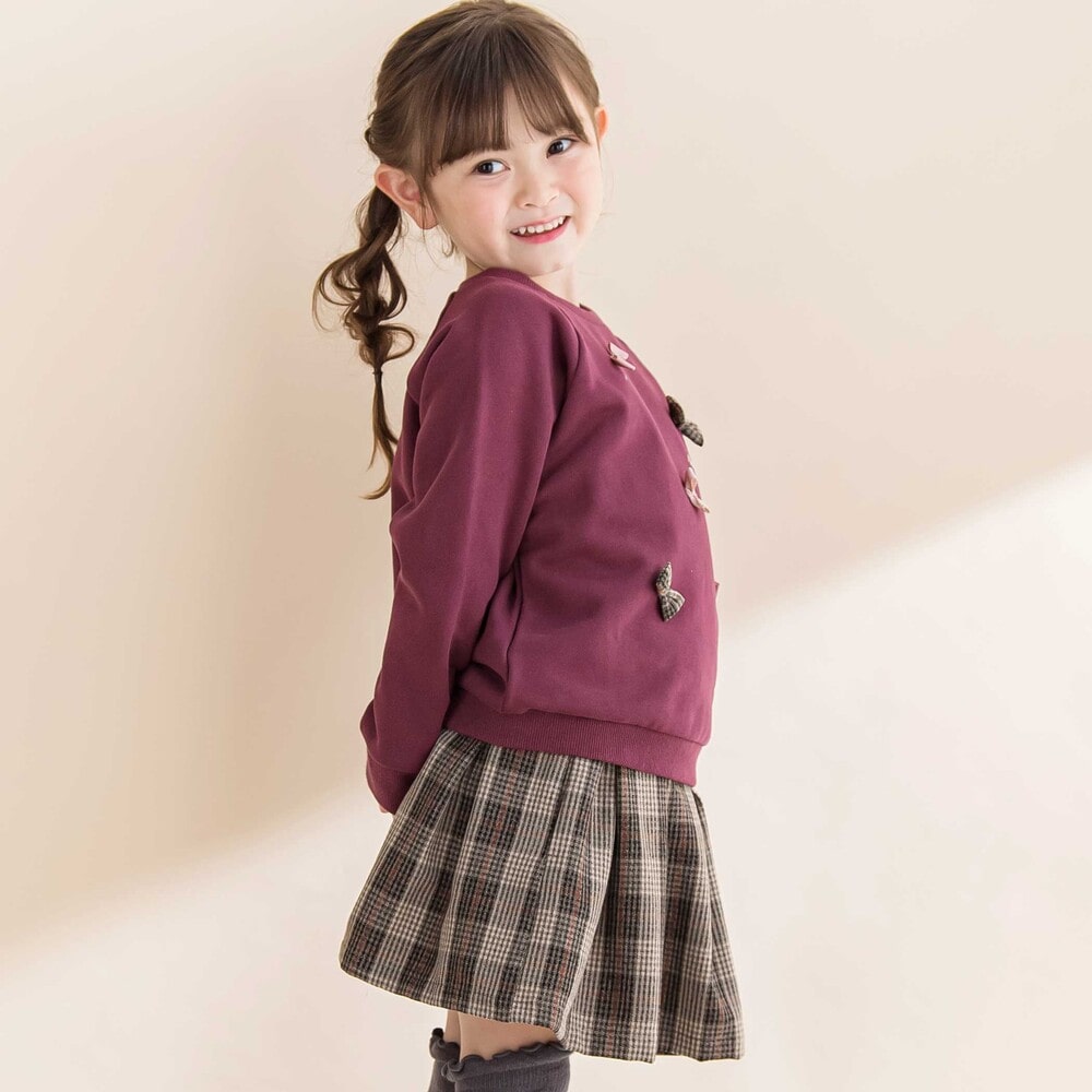 裏毛起毛リボン付きトレーナー(80~130cm) ボルドー 80cm