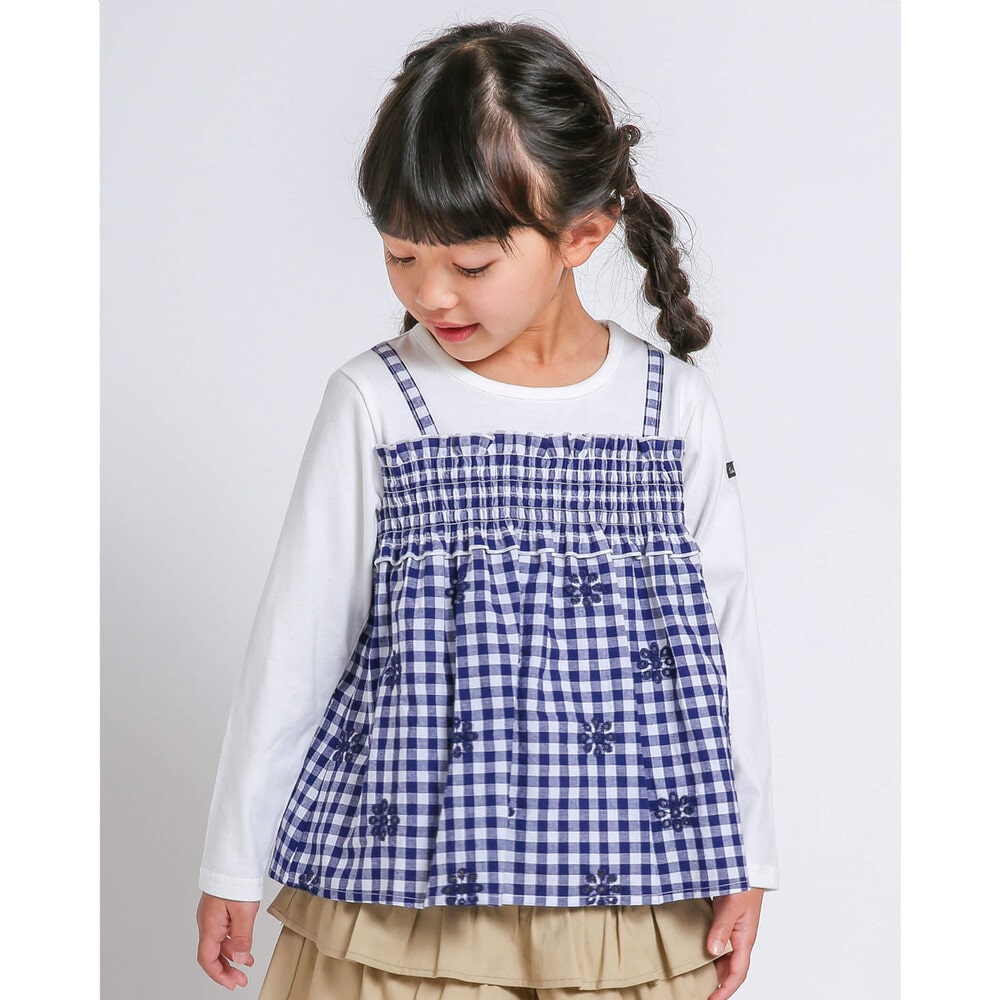 ギンガムチェック 刺繍 ドッキング Tシャツ 80 130cm 80cm ピンク トップス 子供服べべの公式通販サイト Bebe Mall