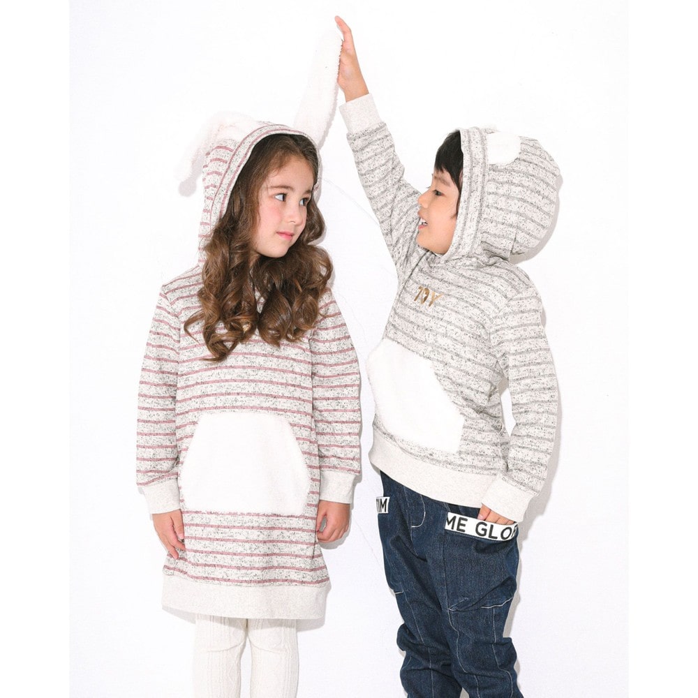 ボアうさ耳 杢ニット フリース ボーダー ワンピース 80 1cm 80cm ピンク系 ワンピース 子供服べべの公式通販サイト Bebe Mall