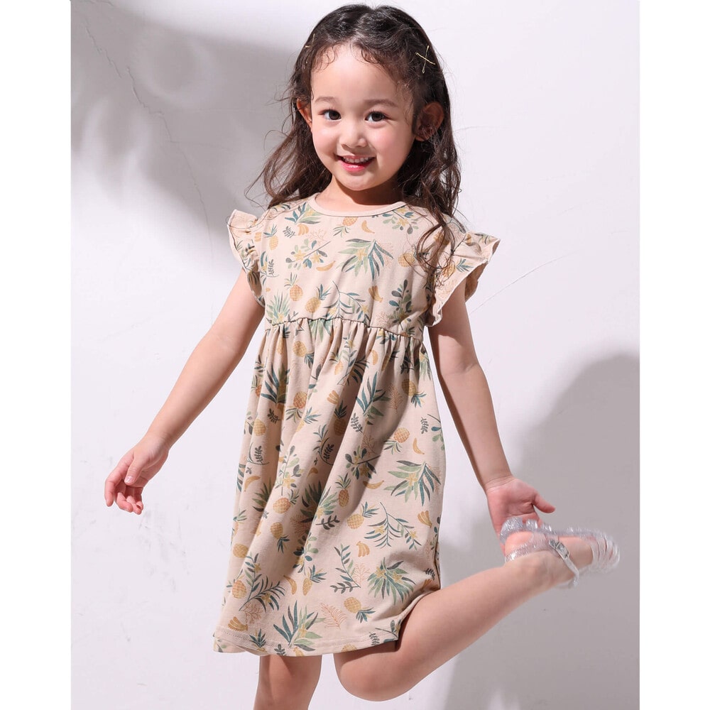 ボタニカル柄 フリル ワンピース(80~130cm) ベージュ系 120cm