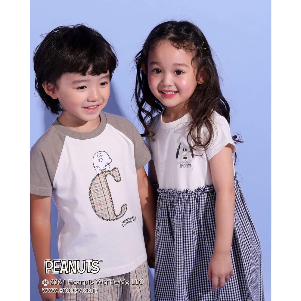 【 SNOOPY ×SLAP SLIPコラボアイテム】 スヌーピー ピーナッツ ドッキング ワンピース (80~130cm) ブラック系 90cm